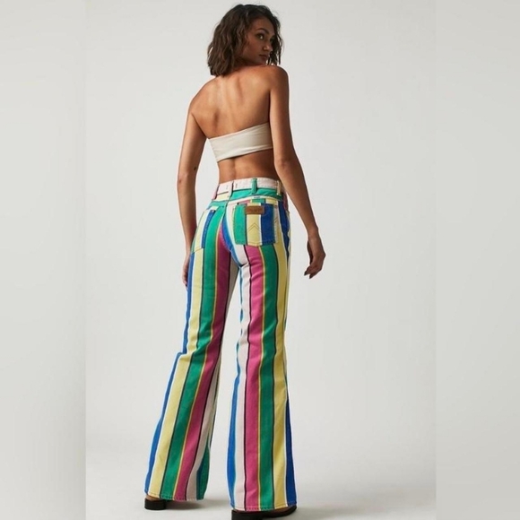 Wrangler Striped Wanderer High Rise Flare Jeans Colorful Pants Size 24/30 Retro - Picture 2 of 11